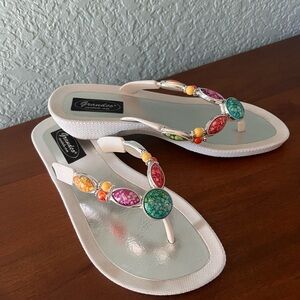 Grandco Women's Colorful Beaded Slip On Thong Sandal